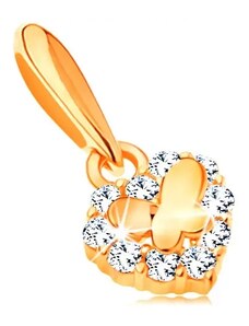 Bijuterii Eshop - Pandantiv din aur 585 - inimă mică strălucitoare cu zirconii și fluture lucios GG119.01