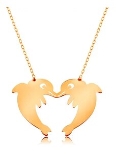 Bijuterii Eshop - Colier din aur 585 - lanț subțire, doi delfini ce formează un contur de inimă GG160.15