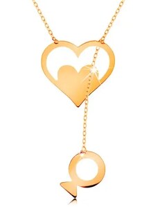 Bijuterii Eshop - Colier realizat din aur galben de 14K - contur de inimă cu inimă și pește atârnat GG160.06