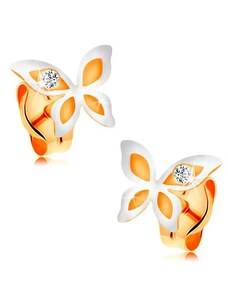 Bijuterii Eshop - Cercei din aur 14K - fluturaș în două culori cu zirconiu rotund transparent S1GG165.09