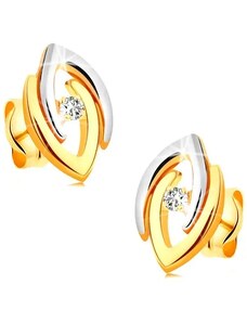 Bijuterii Eshop - Cercei din aur 14K - potcoave în două culori și diamant transparent strălucitor BT177.29