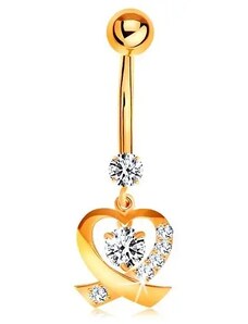 Bijuterii Eshop - Piercing pentru buric din aur 9K - contur de inimă strălucitor, zirconii rotunde transparente S2GG183.34