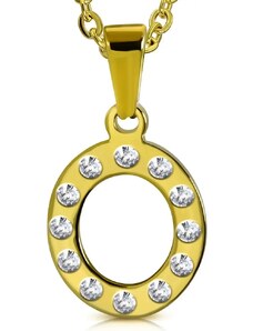 Bijuterii Eshop - Pandantiv auriu din oțel, litera O încrustată cu zirconii transparente AA31.21