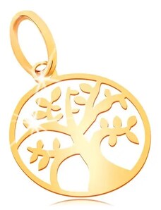 Bijuterii Eshop - Pandantiv din aur galben 585 - copacul vieții mic și lucios într-un cerc plat S1GG17.07