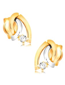 Bijuterii Eshop - Cercei din aur 14K, bicolori - trei linii ondulate, diamant rotund, strălucitor BT501.30