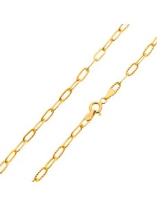 Bijuterii Eshop - Lanț din aur galben de 14K - zale mai mari, ovale, netede și crestate, 500 mm S3GG24.37