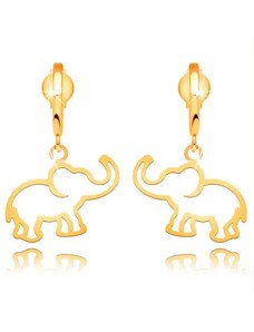 Bijuterii Eshop - Cercei din aur galben de 14K - contur de elefant atârnat pe arc lucios GG34.20