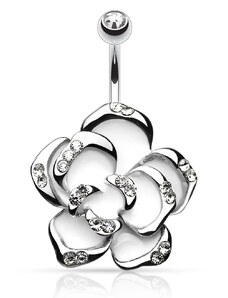 Bijuterii Eshop - Piercing pentru buric din oțel inoxidabil, trandafir alb cu zirconii transparente AB13.05