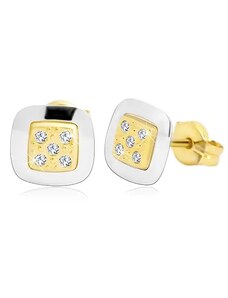 Bijuterii Eshop - Cercei din aur de 14K - pătrat cu zirconii transparente în mijloc, aur galben și alb GG20.07