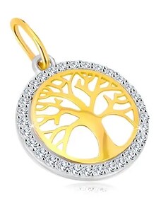 Bijuterii Eshop - Pandantiv din aur combinat de 14K - cerc cu copacul vieții, zirconii strălucitoare GG35.24