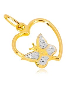 Bijuterii Eshop - Pandantiv din aur combinat de 14K - contur strălucitor de inimă, fluture GG37.22