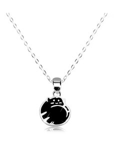 Bijuterii Eshop - Colier din argint 925 - pisica in bilă, smalț de culoare neagră, lant strălucitor S18.09