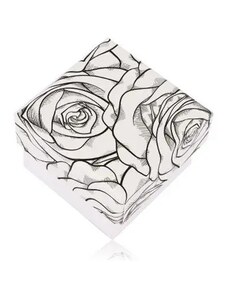 Bijuterii Eshop - Cutie pentru cercei sau inel, model cu trandafiri negri pe fundal alb Y08.11