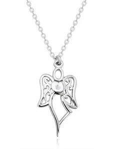 Bijuterii Eshop - Colier din argint 925 - înger sculptat, inimă cu diamant transparent S62.27