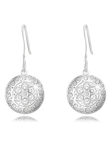 Bijuterii Eshop - Cercei din argint 925 - cerc lucios cu ornamente rotunde și spiralate R11.05