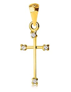 Bijuterii Eshop - Pandantiv din aur galben 14K - cruce cu brațe înguste și zirconii transparente S1GG60.34