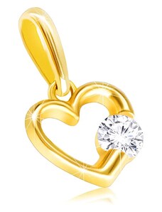 Bijuterii Eshop - Pandantiv din aur galben 9K - contur lucios al unei inimi cu zirconiu clar S2GG227.03