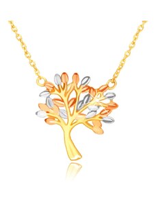 Bijuterii Eshop - Colier din aur combinat 585 - copac ramificat al vieții cu frunze S1GG234.26