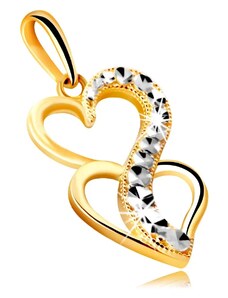 Bijuterii Eshop - Pandantiv din aur combinat 14K - două inimi conectate printr-o linie strălucitoare S1GG235.06