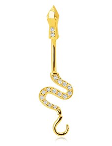 Bijuterii Eshop - Piercing din aur de 14K pentru buric - șarpe ondulat strălucitor, coadă împodobită cu zirconii strălucitoare S1GG234.15
