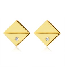 Bijuterii Eshop - Cercei tip știft din aur de 14K – pătrate cu moletare diagonală, zirconiu, știfturi S1GG233.32