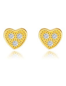 Bijuterii Eshop - Cercei din aur galben de 14K - inimă cu trei zirconii limpezi S1GG232.09