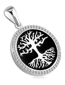 Bijuterii Eshop - Pandantiv din argint 925 - copac al vieții cu smalț negru, zirconii sclipitoare U08.06