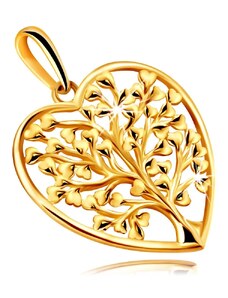 Bijuterii Eshop - Pandantiv realizat în aur galben 375 - contur inimă cu copac ramificat al vieții S4GG245.25