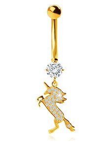 Bijuterii Eshop - Piercing buric, aur galben de 9K - unicorn săritor, zirconii transparente S4GG245.83