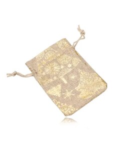 Bijuterii Eshop - Punguță din pânză maro pentru cadou - motiv de Crăciun cu design auriu, șnururi Y17.15
