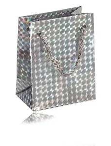 Bijuterii Eshop - Pungă cadou din hârtie holografică - culoare argintie, șnur gri Y32.09