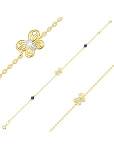 Bijuterii Eshop - Brățară combinată de aur 585 – un fluture în două tonuri, cristale Swarovski violet închis S3GG253.41