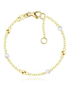 Bijuterii Eshop - Brățară pentru copii din aur galben de 14K - mărgele, perle sintetice albe S5GG254.12