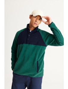 AC&Co / Altınyıldız Classics Men's Green-Navy Blue Standard Fit Normal Cut Stand-Up Bato Collar Patterned Fleece Sweatshirt