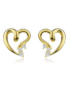 Bijuterii Eshop - Cercei din aur galben 375 - contur asimetric al inimii, zirconii transparente S5GG259.05