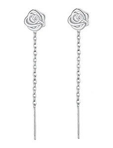 DELIS Cercei lungi argint 925, JW963, model trandafir, placati cu rodiu