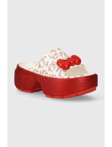 Crocs papuci Hello Kitty Stomp Slide femei, culoarea alb, cu platforma, 209815