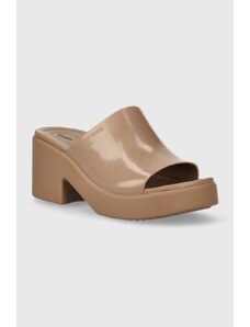 Crocs papuci Brooklyn High Shine Heel Slide femei, culoarea maro, cu platforma, 209709