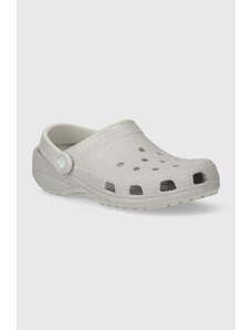 Crocs papuci Classic Glitter Clog femei, culoarea argintiu, 205942