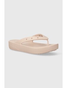 Crocs slapi Classic Platform Flip femei, culoarea roz, cu toc plat, 207714