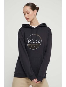 Roxy bluza femei, culoarea negru, cu glugă, cu imprimeu, ERJFT04815