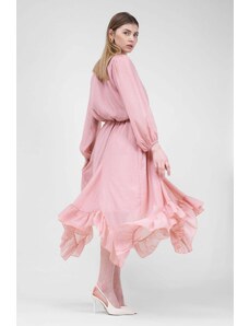BLUZAT Pink Midi Dress With Shimmery Inserts
