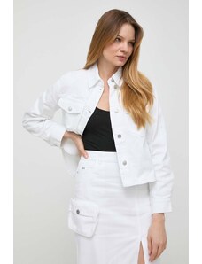 Armani Exchange geaca jeans femei, culoarea alb, de tranzitie