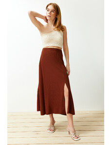 Trendyol Tile Textured Fabric Slit Detail Woven Midi Skirt