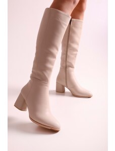 Shoeberry Women's Kiella Beige Skin Heels Boots Beige Skin