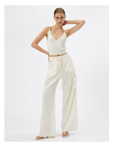 Koton Cargo Trousers Linen Blended Pocket Detail Laced Waist
