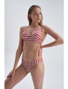 Dagi Red-white Regular Waist Bikini Bottom