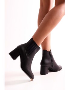 Shoeberry Women's Misty Black Skin Heeled Boots, Black Skin.