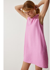 Happiness İstanbul Women's Light Pink Sleeveless Linen Viscose A-Line Dress