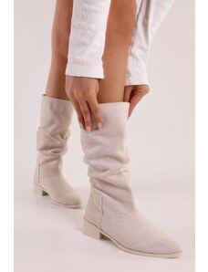 Shoeberry Women's Jerica Beige Suede Bellows Plain Boots Beige Suede